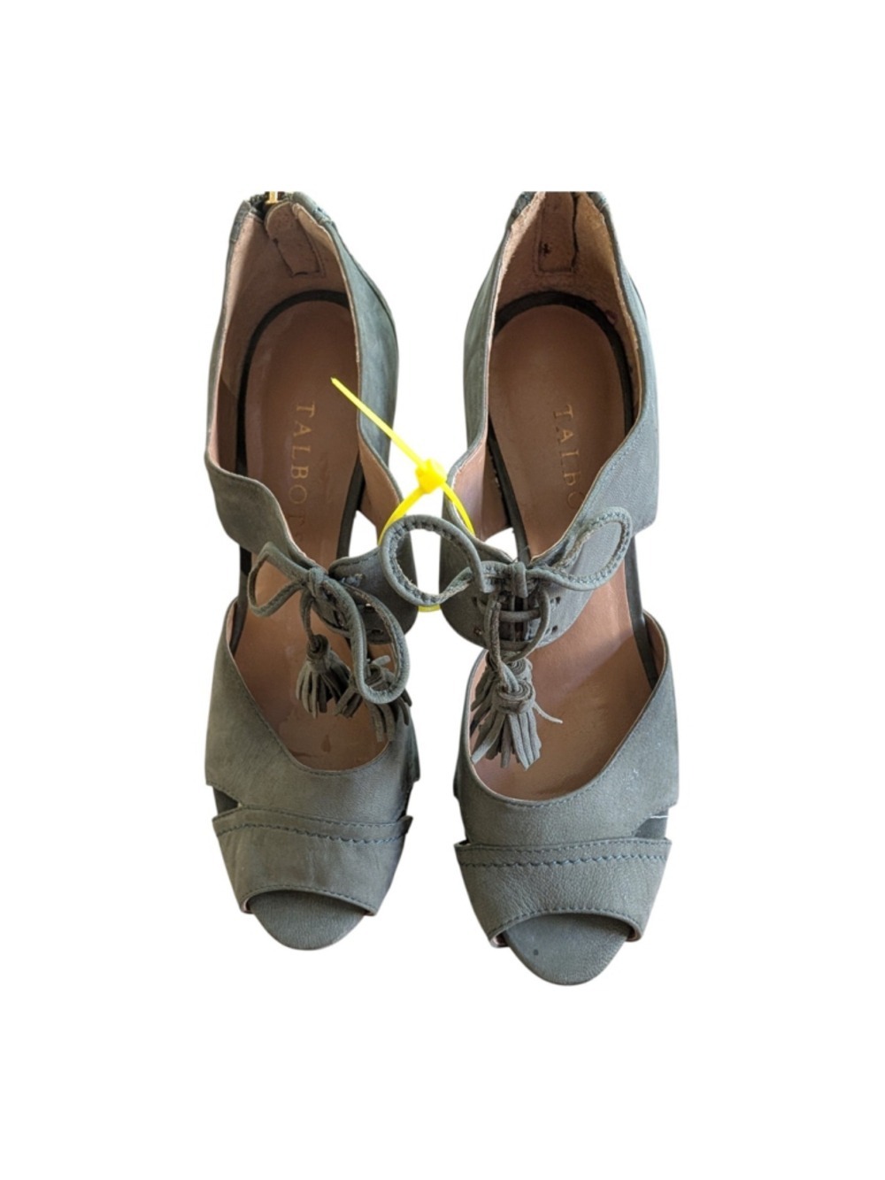 Talbots Olive Green Leather Tassel Pumps Peep Toe Heeled Shoes Womens Size 6W